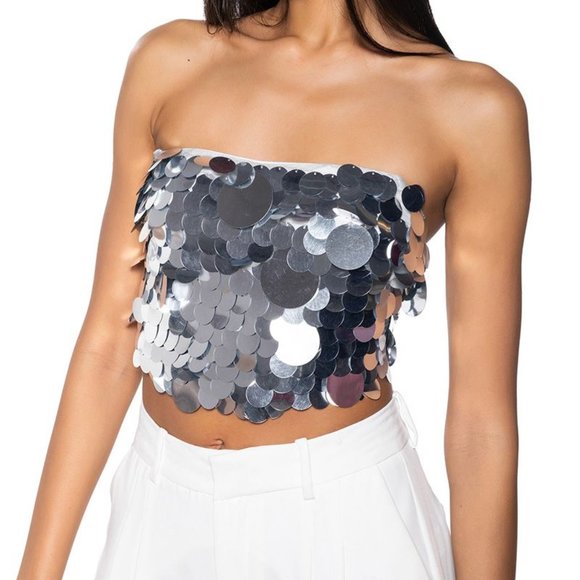 Callie Lives Tops - Callie Big Face Sequin Bandeau Bra Top XL